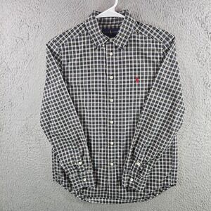 Ralph Lauren Boys Large 14-16 Plaid Button Down Shirt Navy Green Cotton Pony